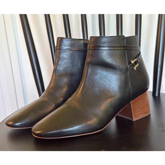 Talbots Harlow Buckle black leather heeled booties size 8.5 - Picture 2 of 12